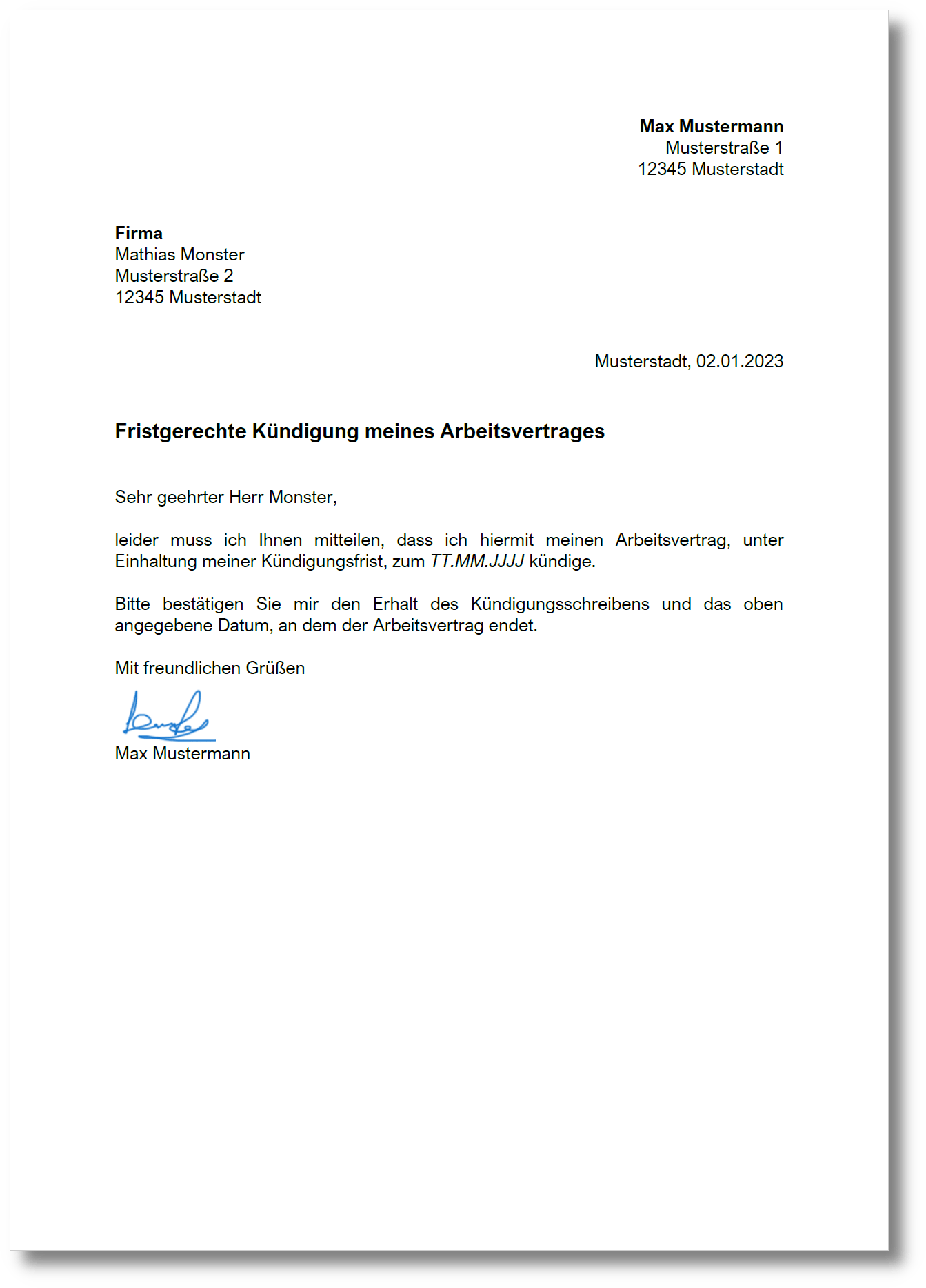 K ndigungsschreiben Vorlage Arbeitsvertrag Schweiz KYPB